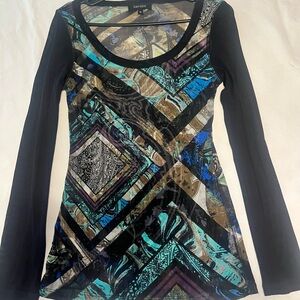 Karan, Kane, Y2K, Sheer mesh paisley, scoop neck, top, medium.